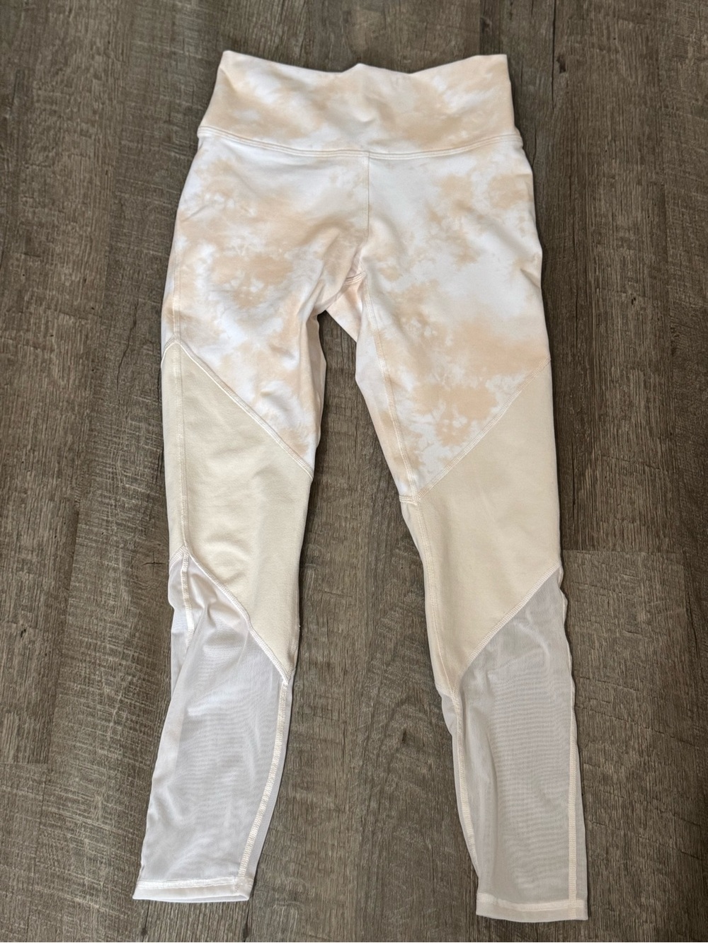 Fabletics Power Hold Cream Tie-Dye Leggings with Mesh Panels, XS